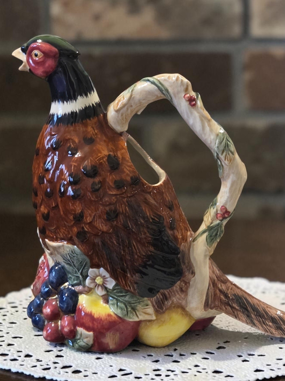 Fitz and Floyd Omnibus Pheasant Collection Pitcher Handpainted Vintage EUC